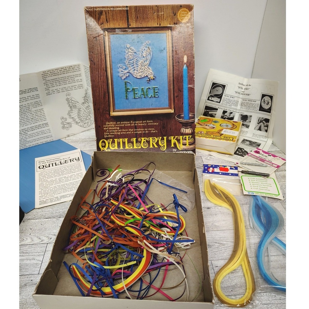 Cunningham Quillery Kit VTG Craft Set Quilling Tool Paper Strips‎ "Peace" EXTRAS